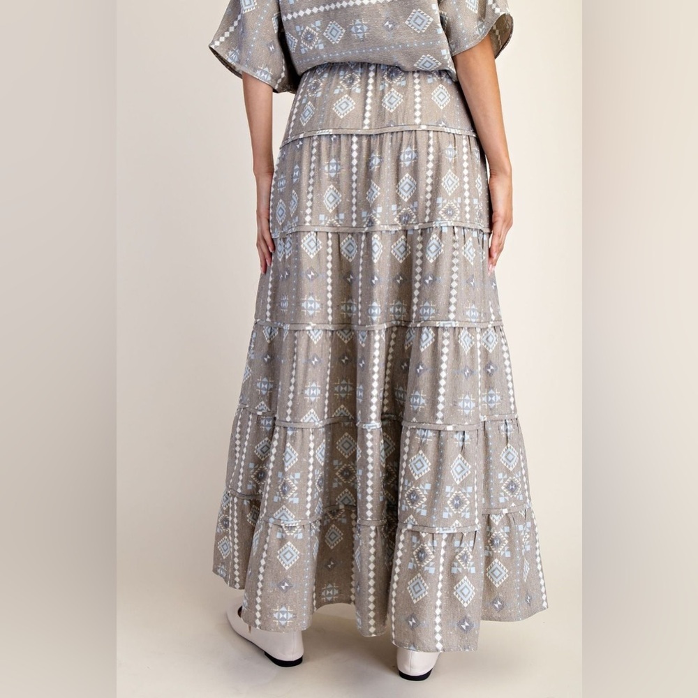 Easel Gray Aztec Print Top and Maxi Skirt Set - Picture 3 of 3